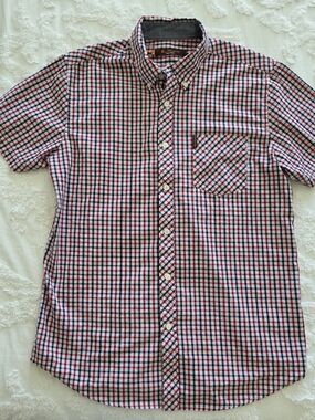 Men's Short-Sleeve Button-Down Check Shirt - Red & Blue